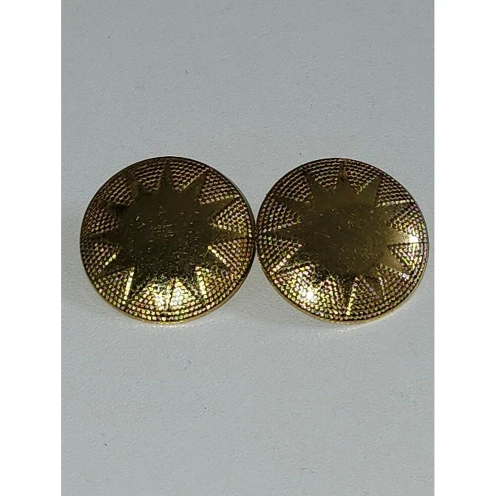Gold Textured Round Earrings with Sunburst Detail, 1